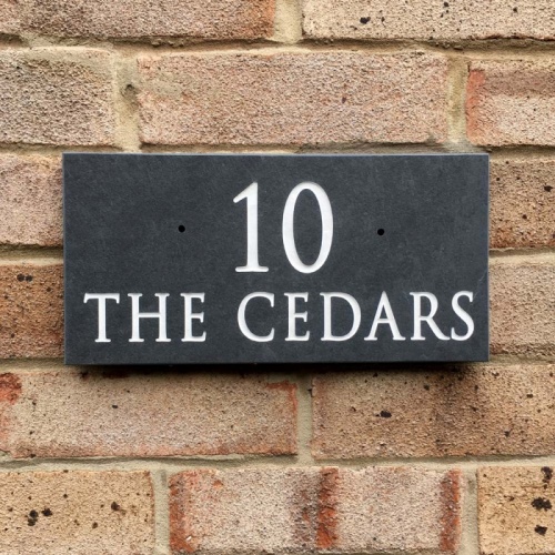 RIVEN Slate House Sign Address Plaque 300 x 150mm - NUMBER AND ADDRESS